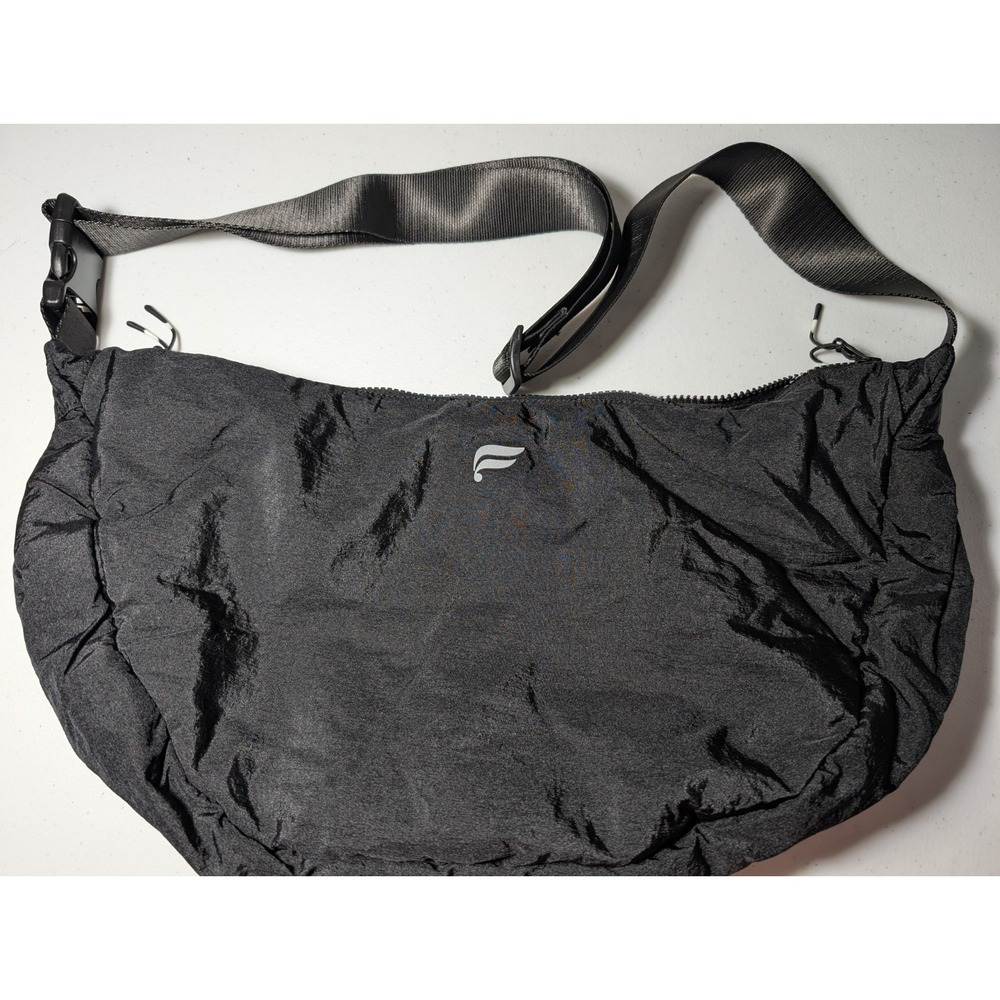 Fabletics The Large Sling Bag Purse Crinkle Black Nylon - New Tags Removed